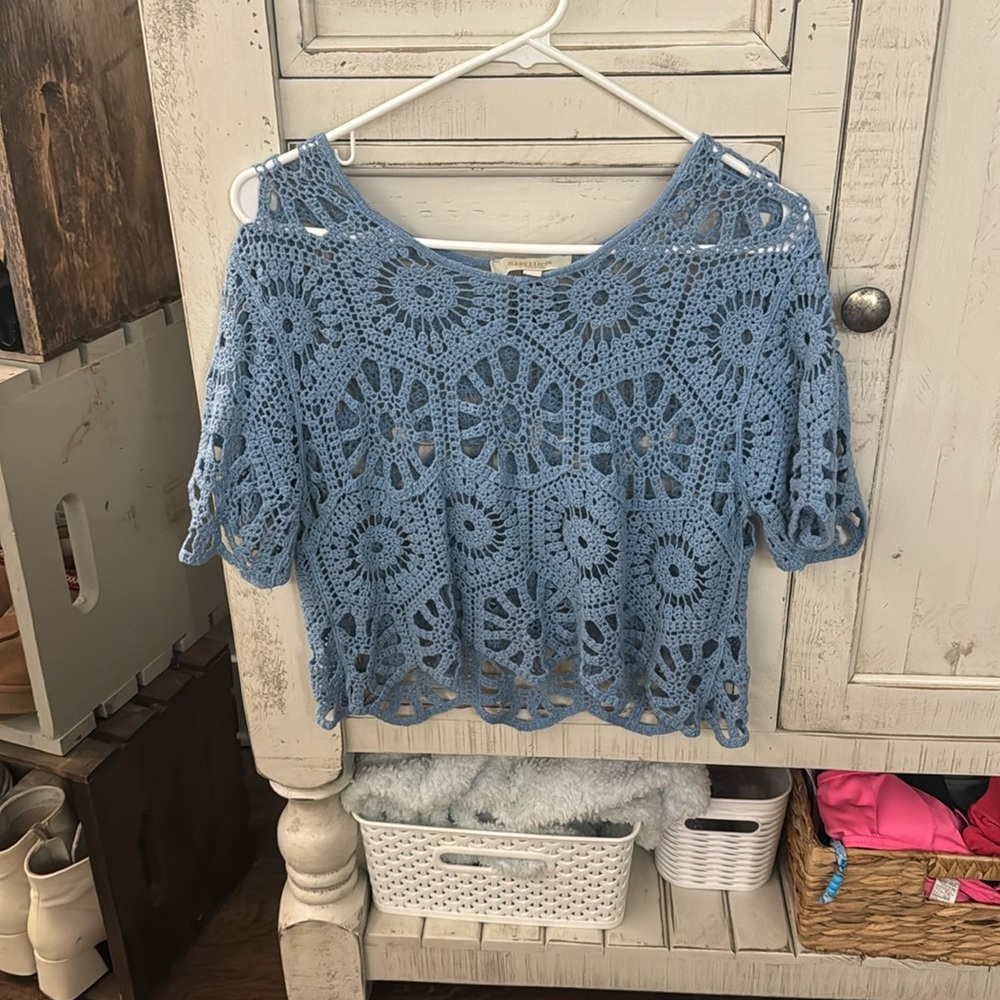 Blue rebellion knit top